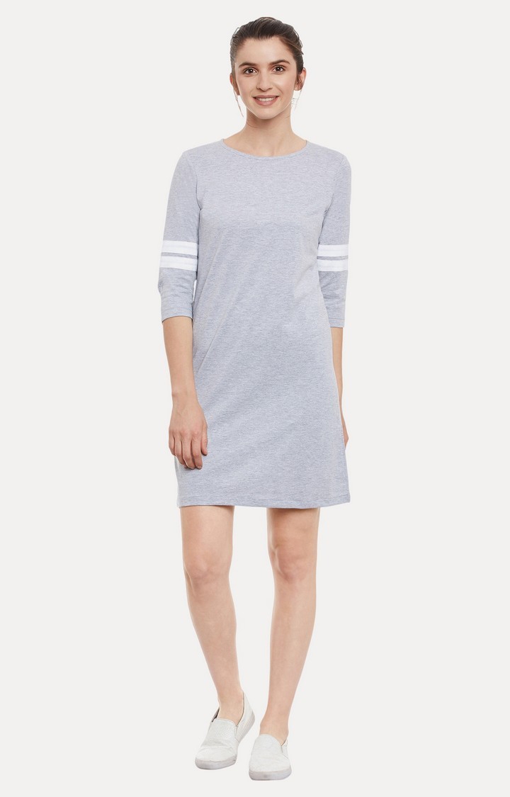 Women's Grey Cotton MelangeCasualwear Shift Dress
