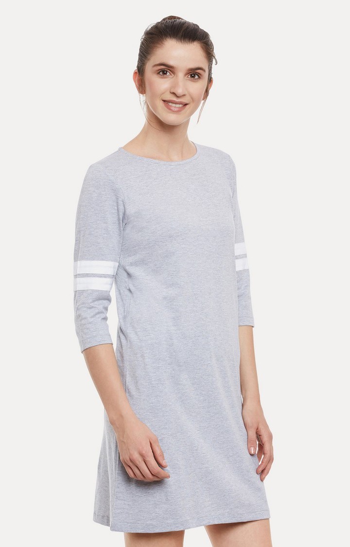 Women's Grey Cotton MelangeCasualwear Shift Dress