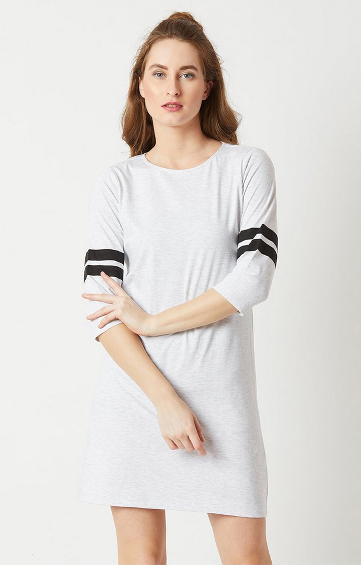 MISS CHASE | Women's Grey Cotton SolidCasualwear Shift Dress