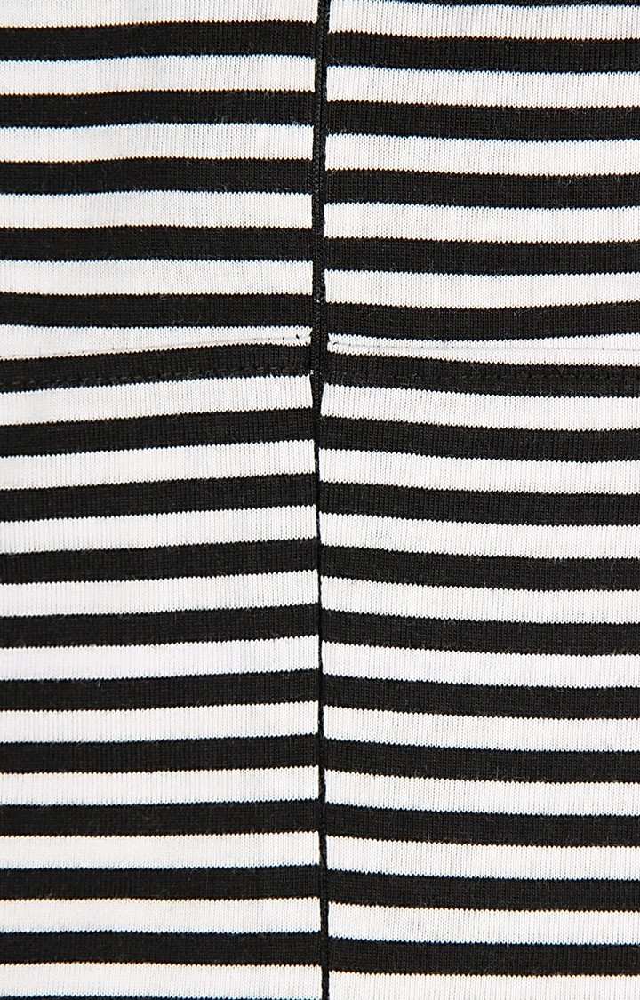 Women's Black Cotton StripedCasualwear Skater Dress