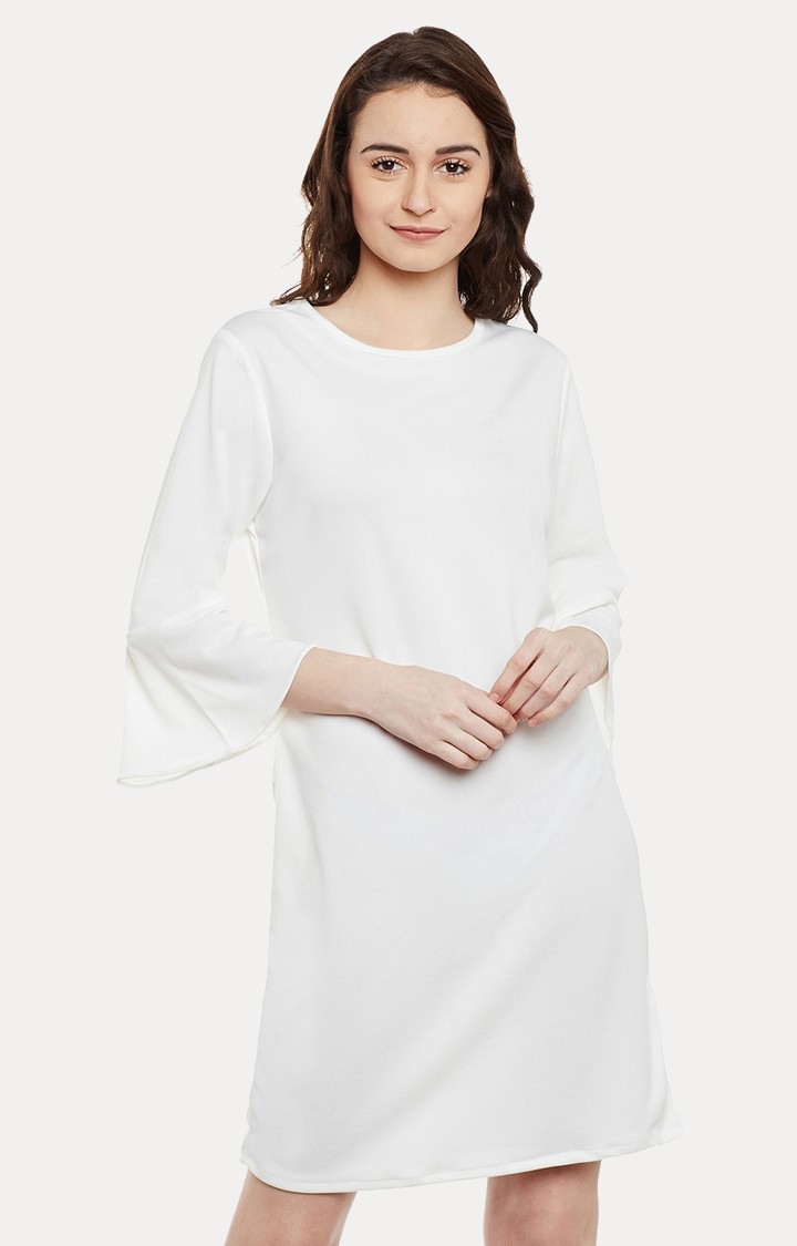 MISS CHASE | Women's White Polyester SolidCasualwear Shift Dress