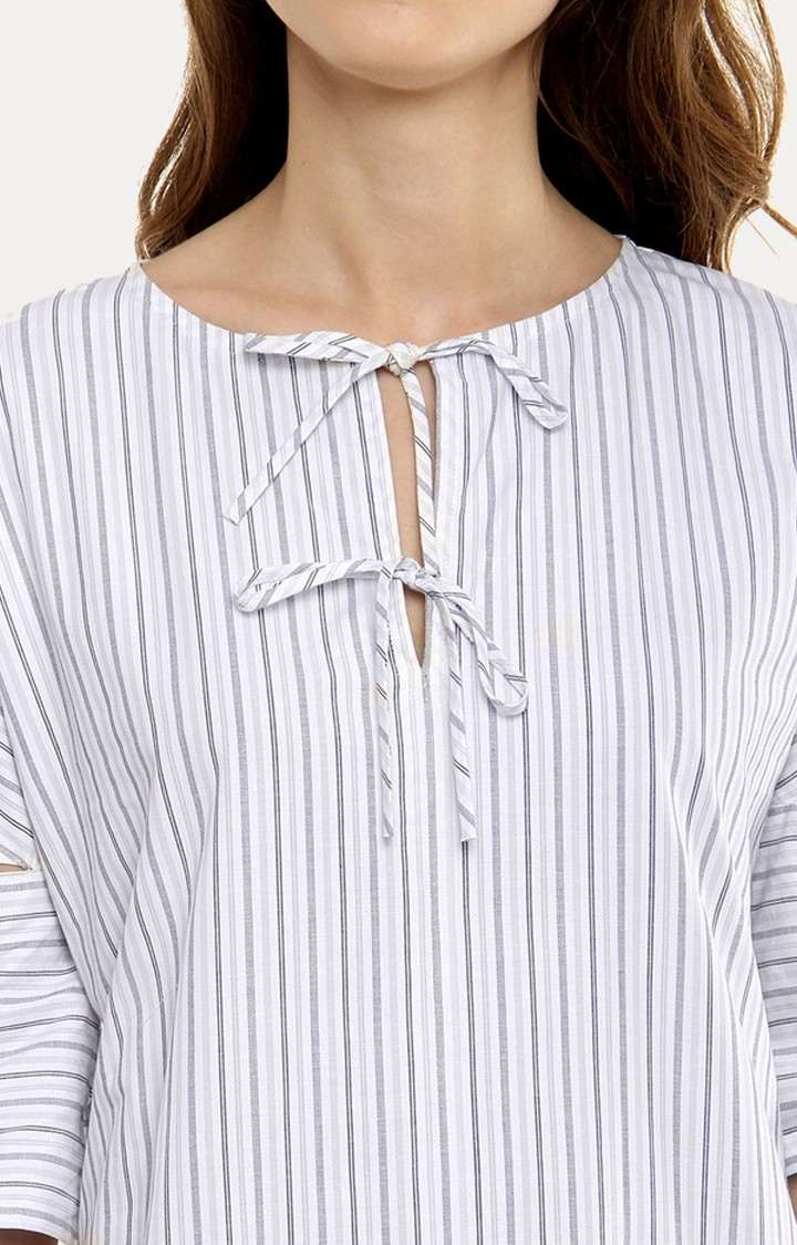 Women's White Cotton StripedCasualwear Shift Dress