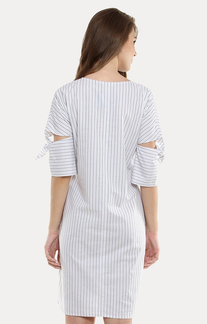 Women's White Cotton StripedCasualwear Shift Dress