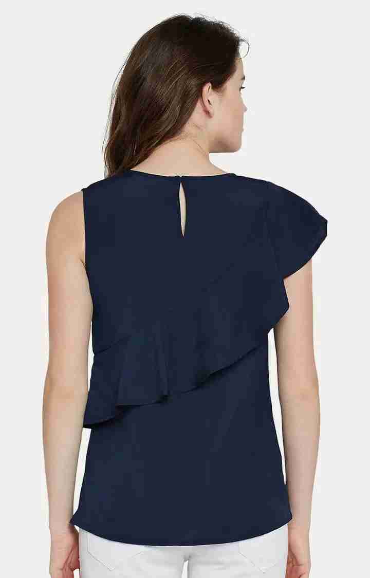 Women's Blue Crepe SolidCasualwear Tops