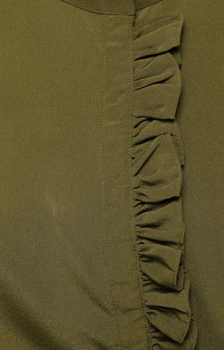 Women's Green Crepe SolidCasualwear Tops