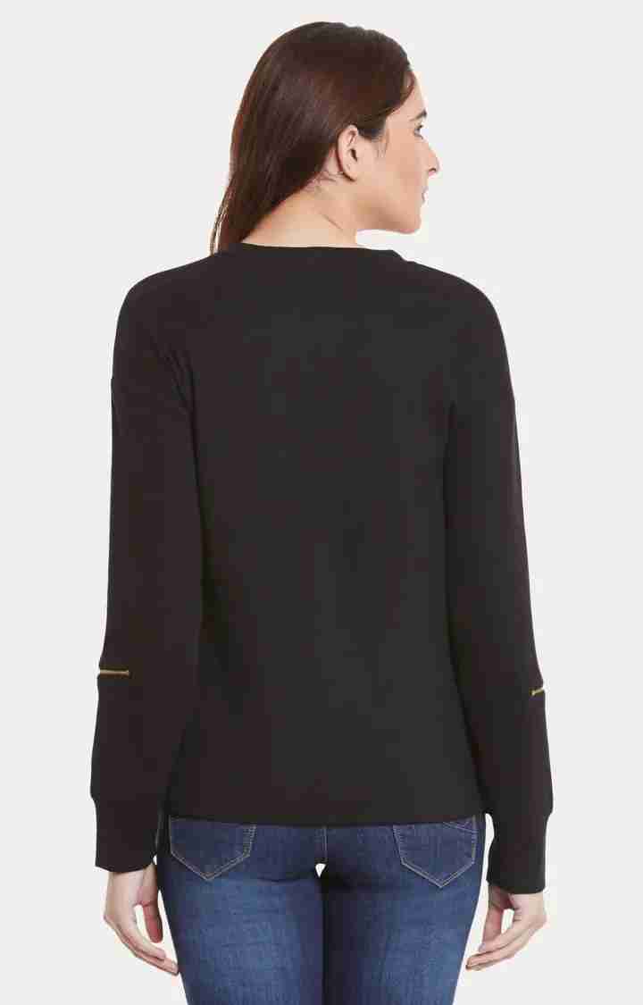 Women's Black Viscose SolidCasualwear Sweatshirts