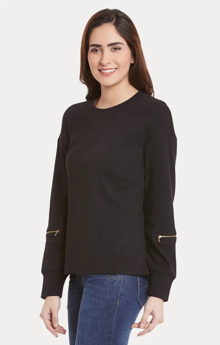 Women's Black Viscose SolidCasualwear Sweatshirts