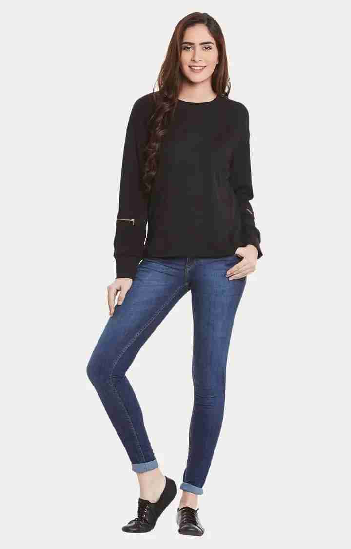 Women's Black Viscose SolidCasualwear Sweatshirts