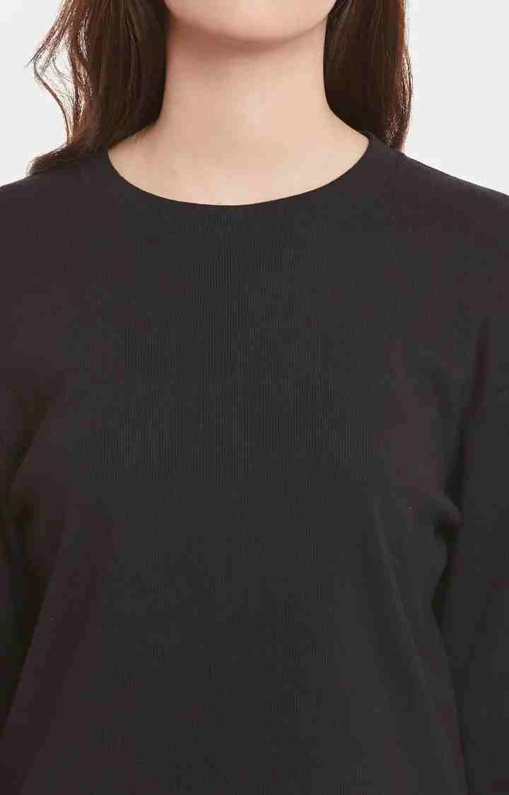 Women's Black Viscose SolidCasualwear Sweatshirts