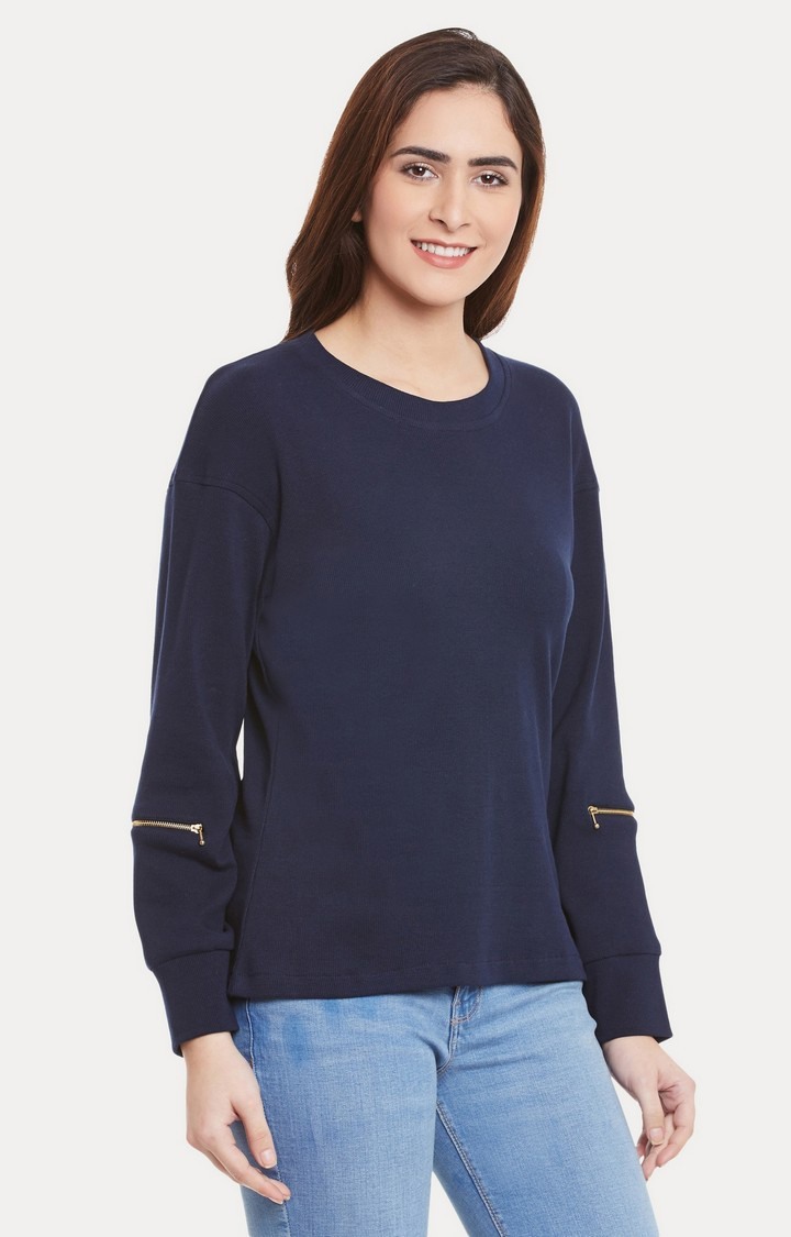 Women's Blue Viscose SolidCasualwear Sweatshirts