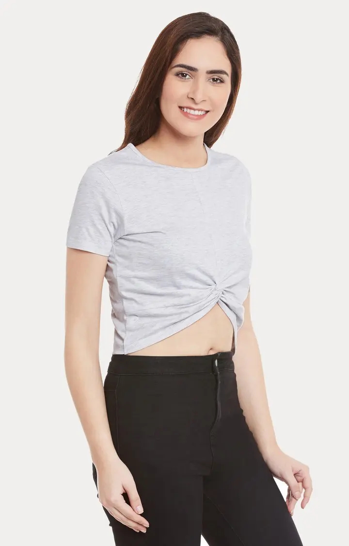 Women's Grey Viscose MelangeCasualwear Crop T-Shirts