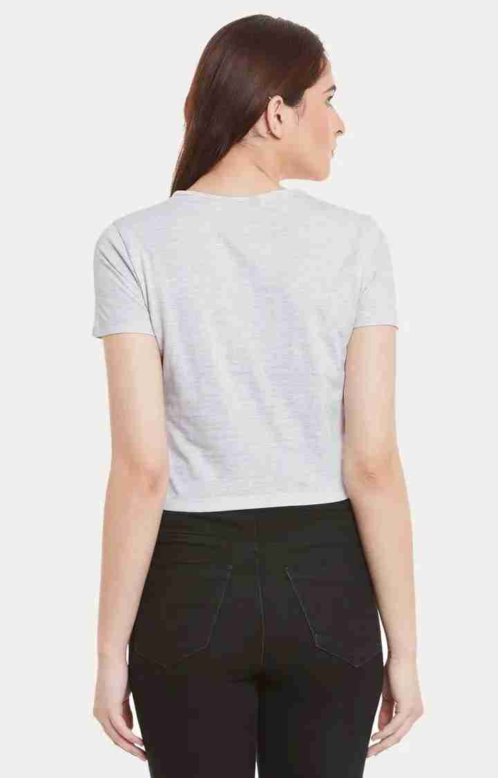 Women's Grey Viscose MelangeCasualwear Crop T-Shirts