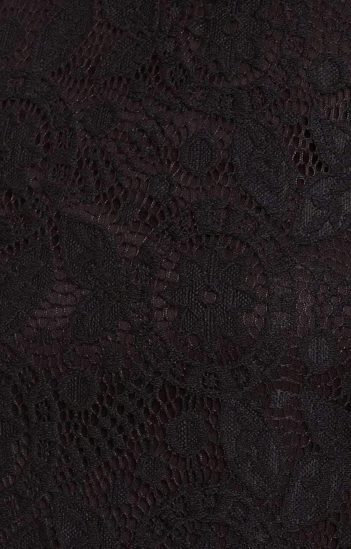 Women's Black Polyester SolidCasualwear Tops
