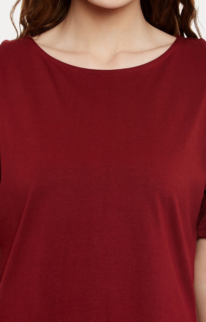 Women's Red Viscose SolidCasualwear Tops