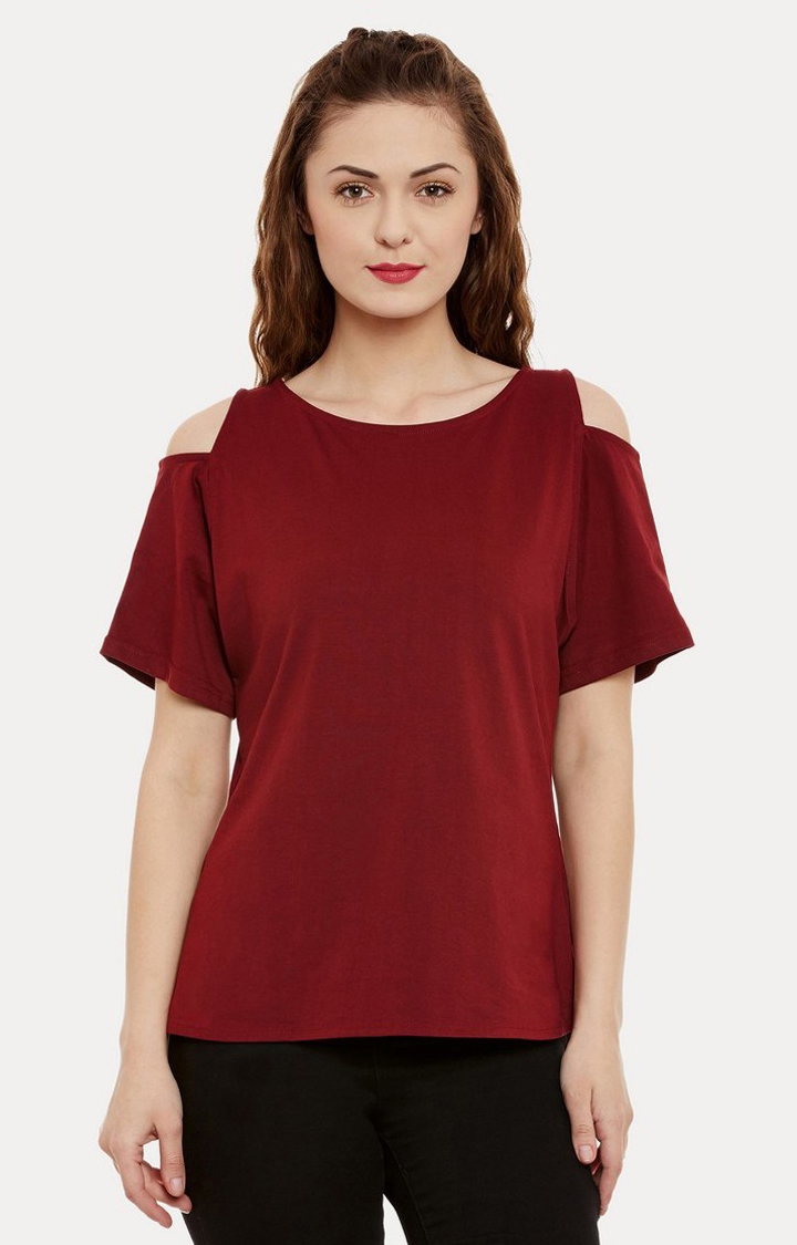 MISS CHASE | Women's Red Viscose SolidCasualwear Tops