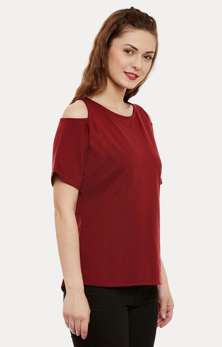 Women's Red Viscose SolidCasualwear Tops