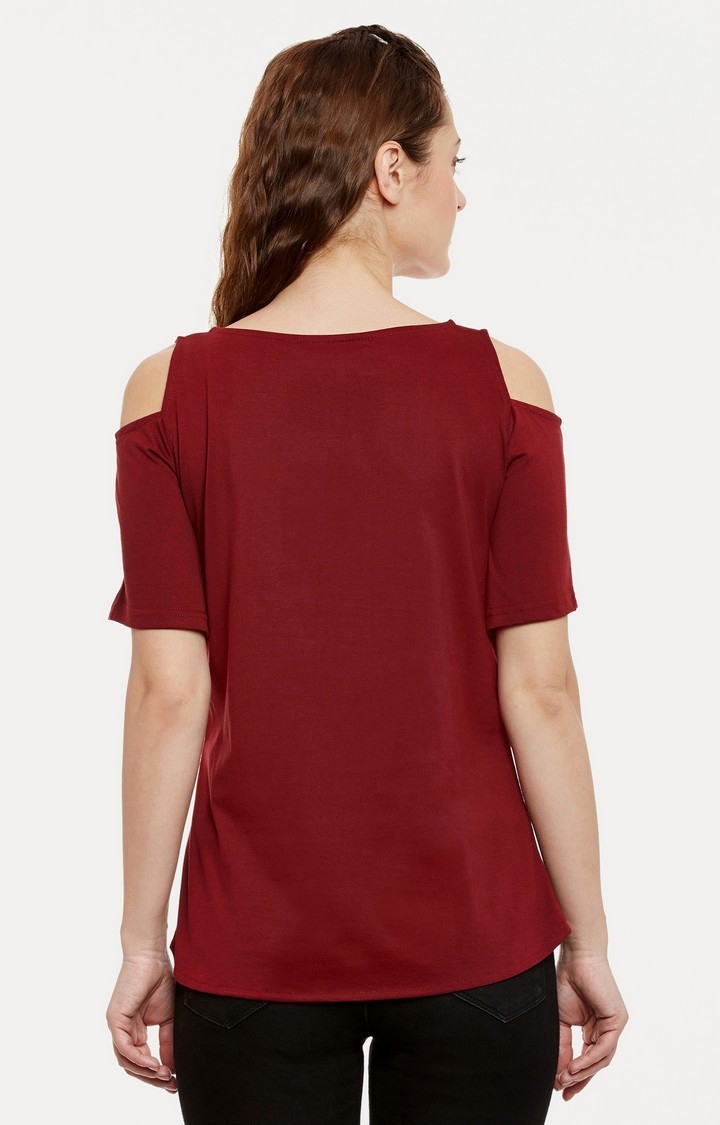 Women's Red Viscose SolidCasualwear Tops