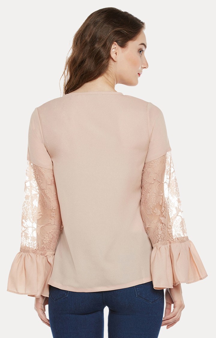 Women's Beige Crepe SolidCasualwear Tops