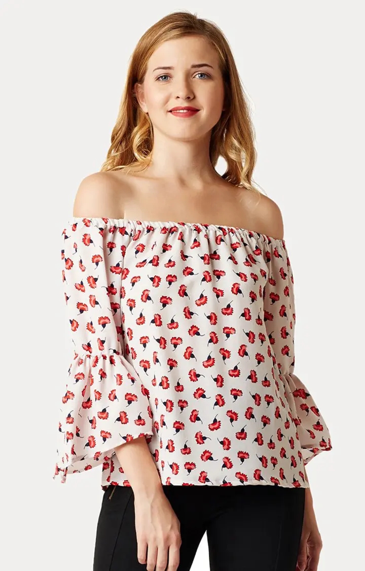 MISS CHASE | Women's Multi Crepe FloralCasualwear Off Shoulder Top