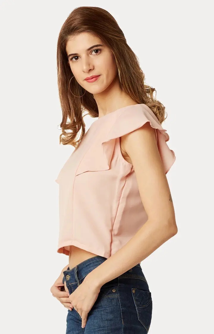 Women's Pink Crepe SolidCasualwear Crop Top