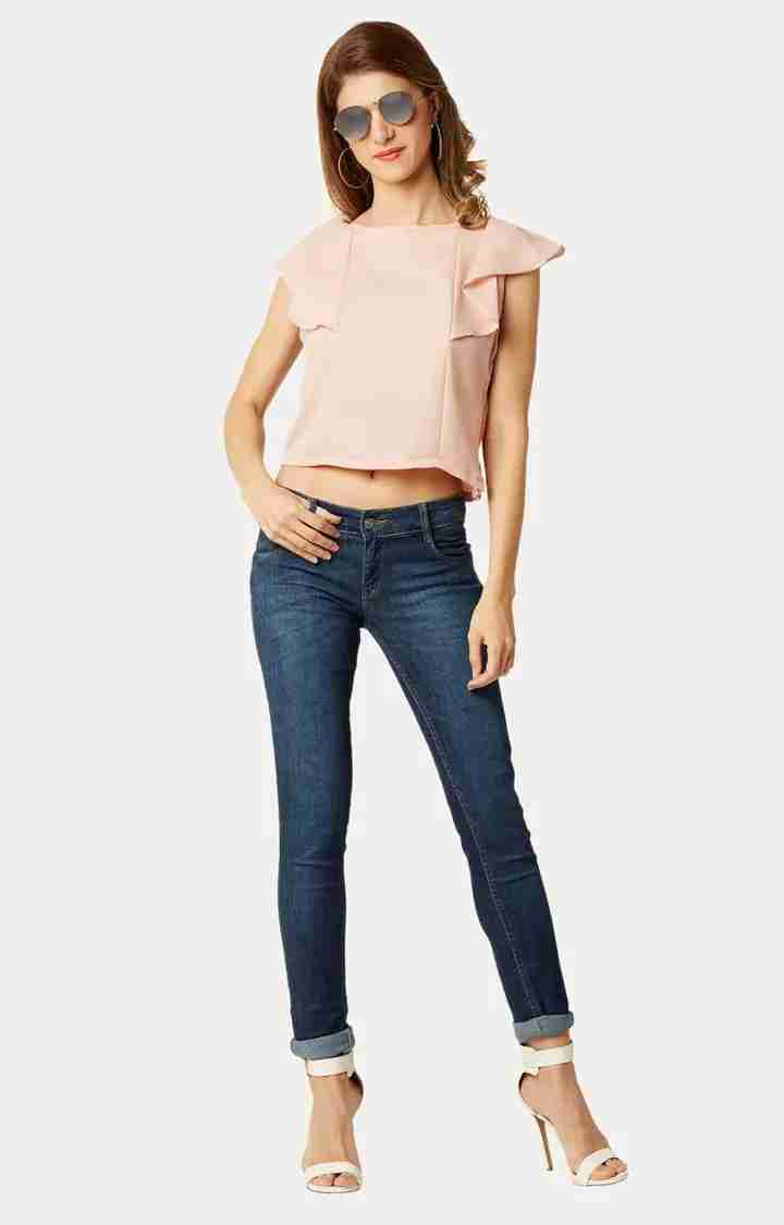 Women's Pink Crepe SolidCasualwear Crop Top