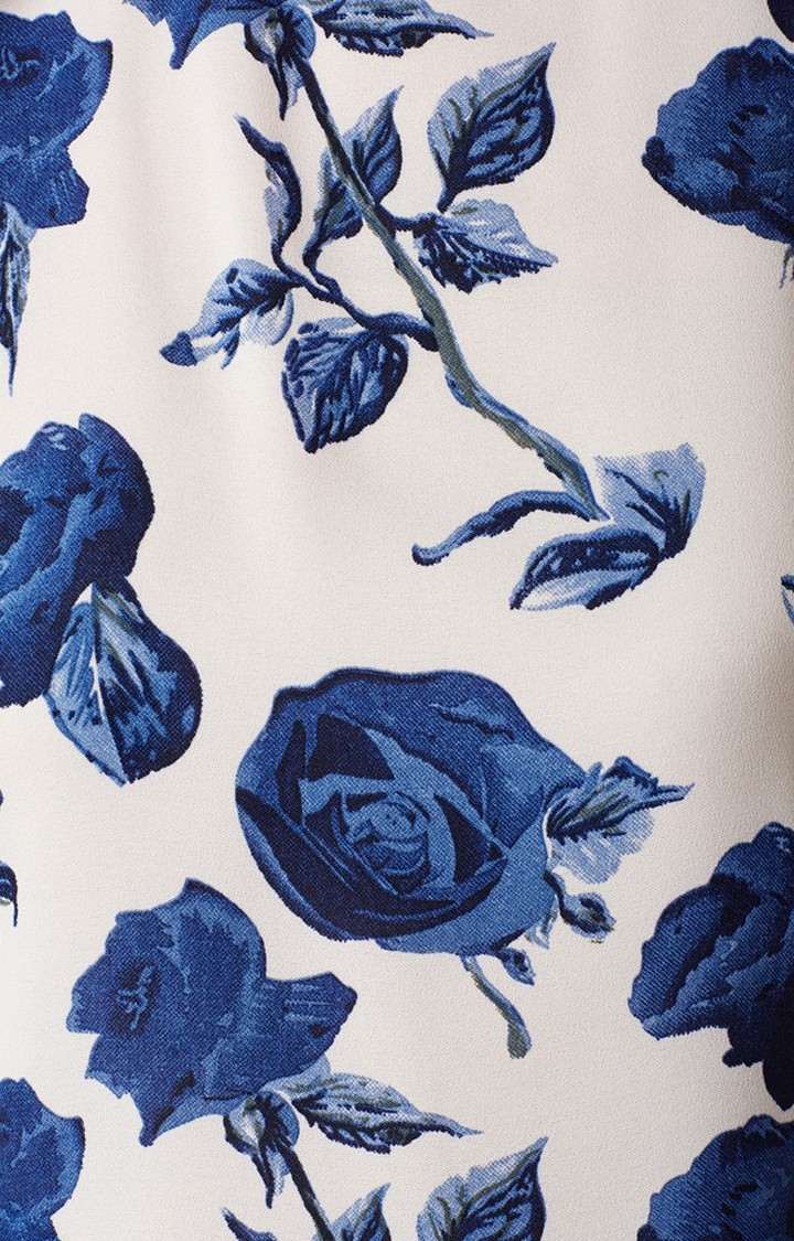 Women's Blue Crepe PrintedCasualwear Tops
