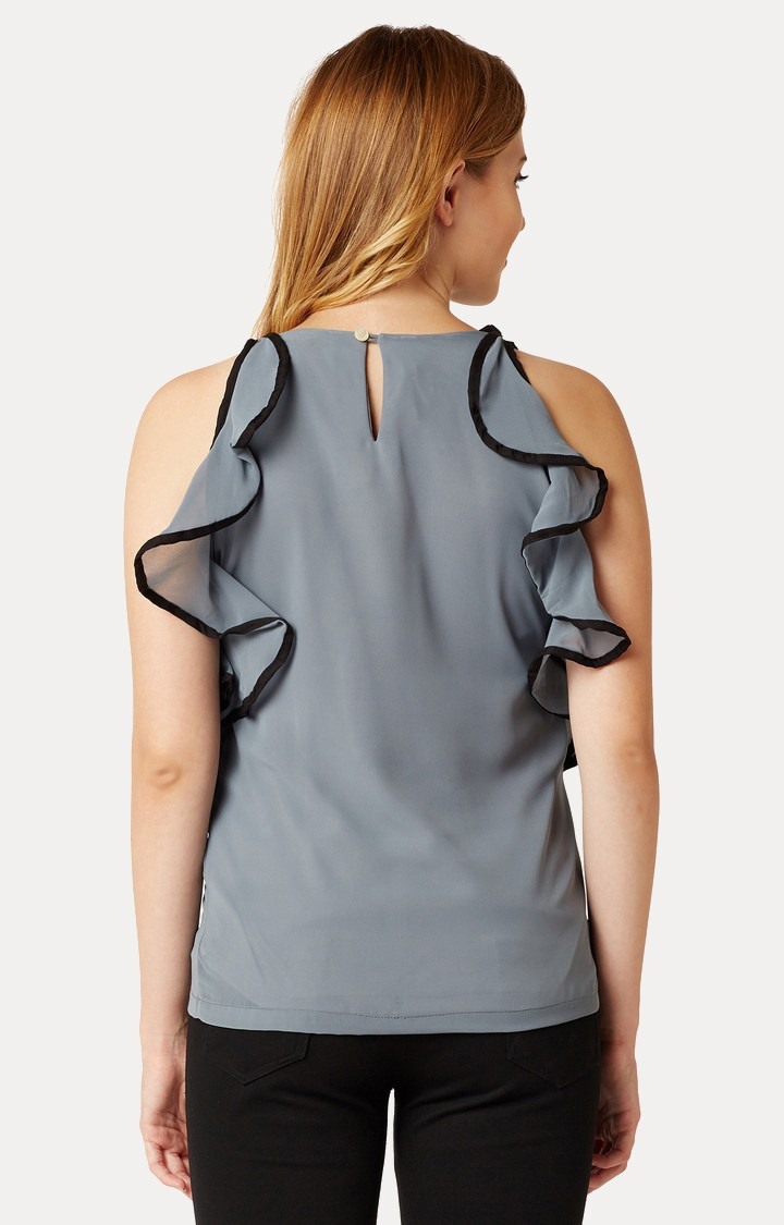 Women's Grey Georgette SolidCasualwear Tops