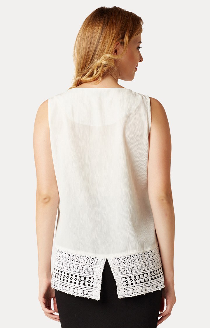 Women's White Chiffon SolidCasualwear Tops