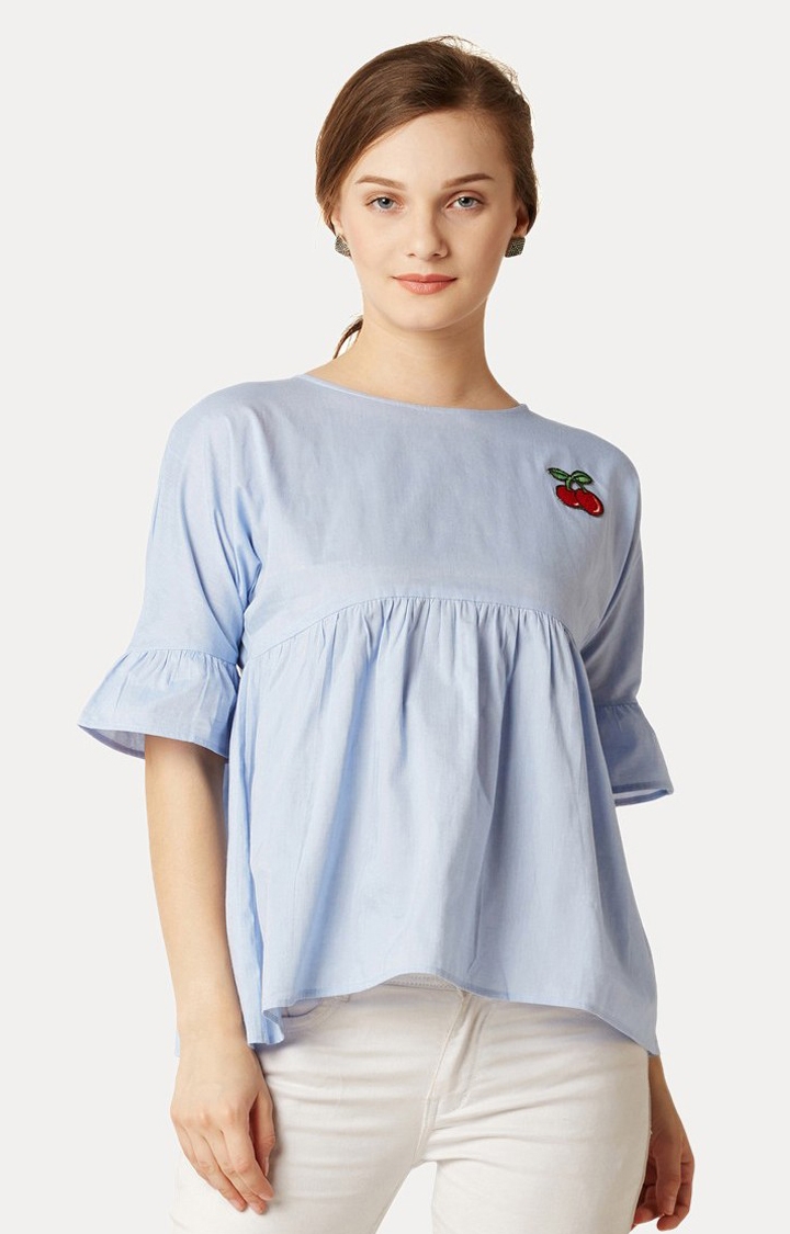 Women's Blue Cotton SolidCasualwear Peplum Top