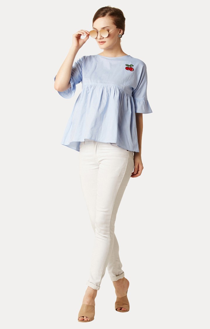 Women's Blue Cotton SolidCasualwear Peplum Top
