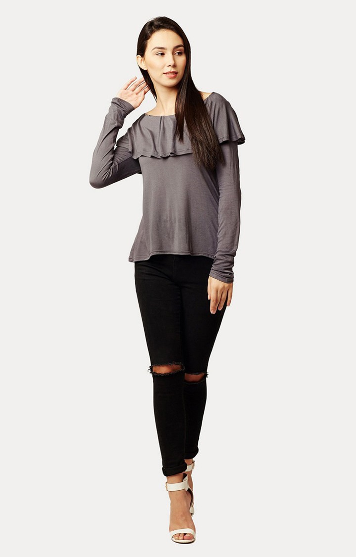 Women's Grey Rayon SolidCasualwear Tops