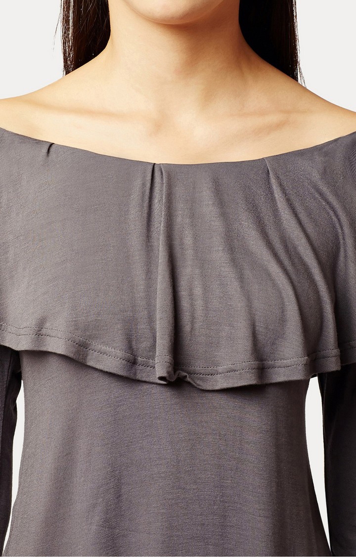 Women's Grey Rayon SolidCasualwear Tops