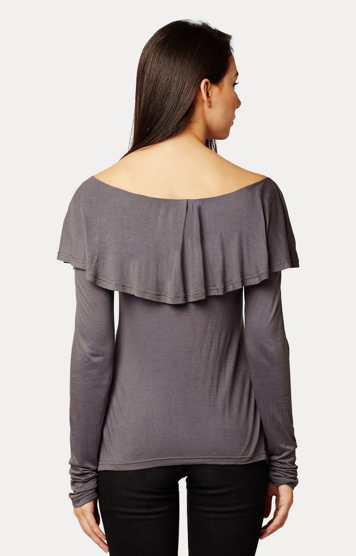 Women's Grey Rayon SolidCasualwear Tops