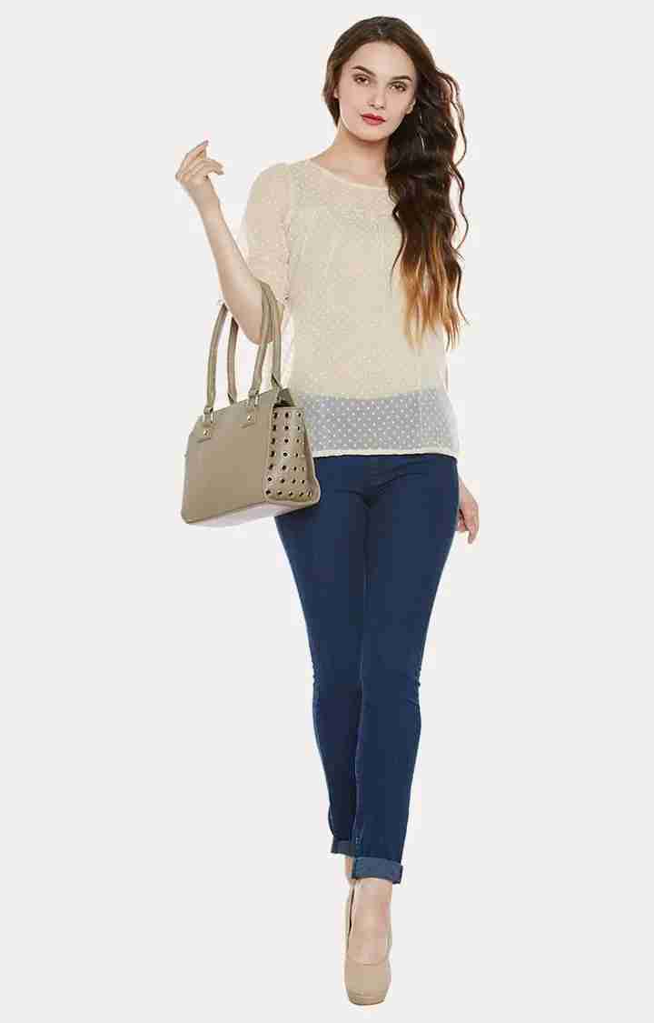Women's Beige Georgette Polka DotsCasualwear Tops