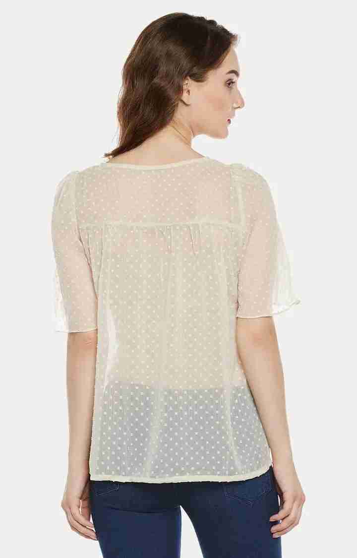Women's Beige Georgette Polka DotsCasualwear Tops