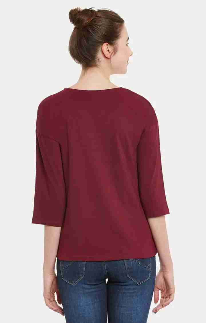 Women's Red Cotton SolidCasualwear Tops