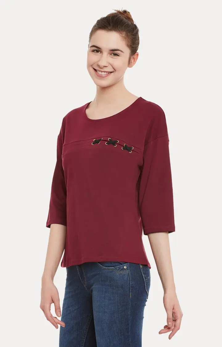 Women's Red Cotton SolidCasualwear Tops