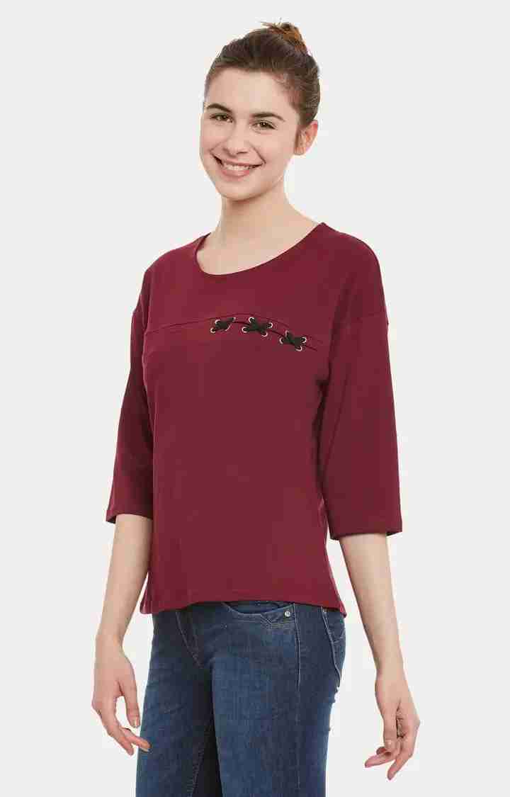 Women's Red Cotton SolidCasualwear Tops