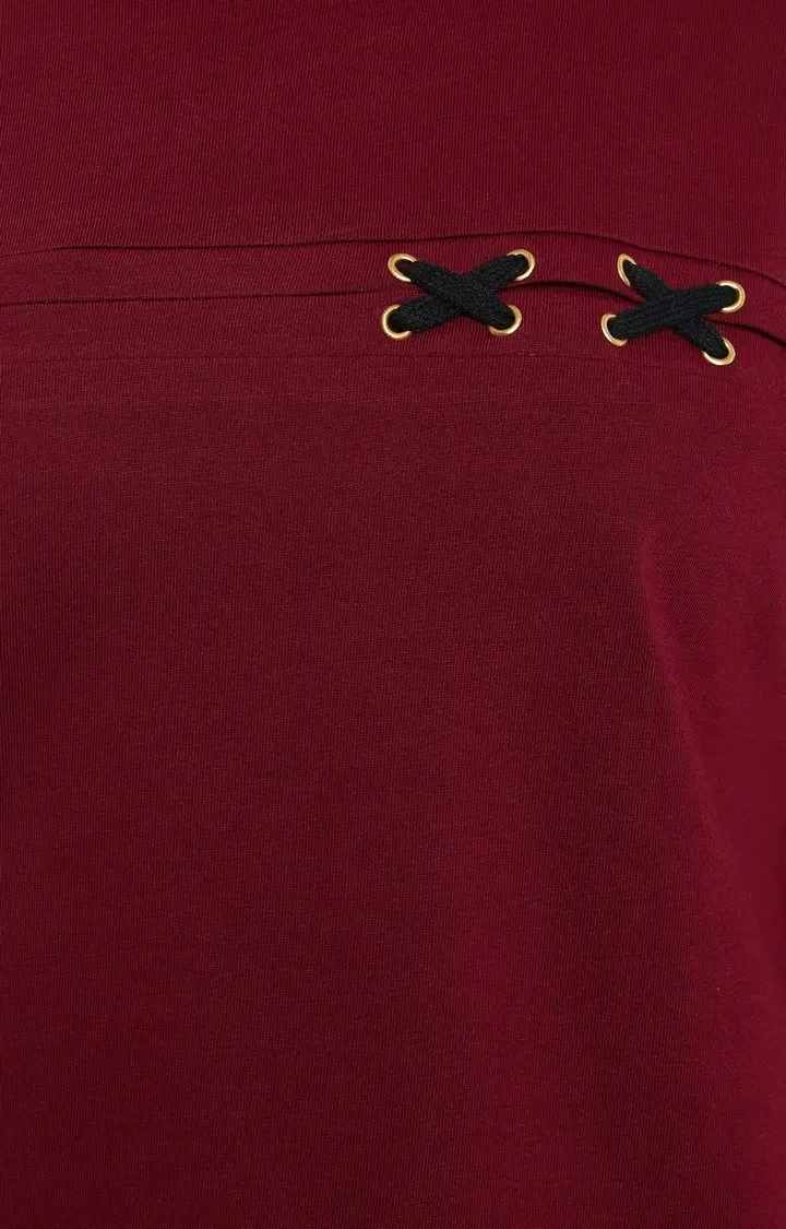 Women's Red Cotton SolidCasualwear Tops