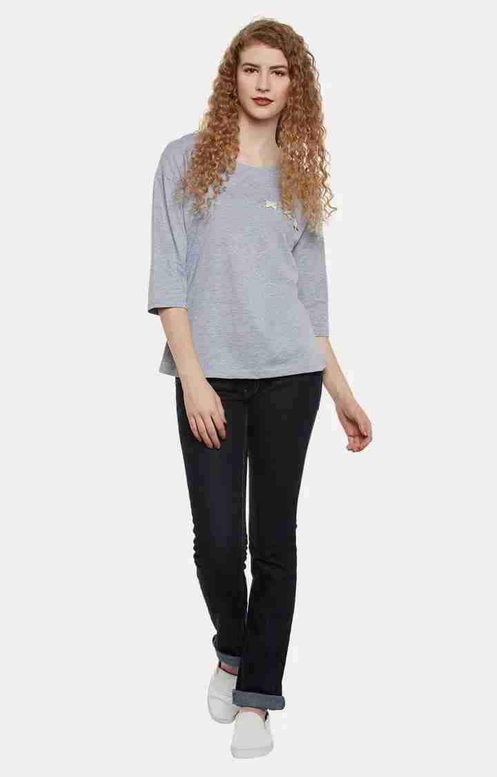 Women's Grey Cotton MelangeCasualwear Regular T-Shirts