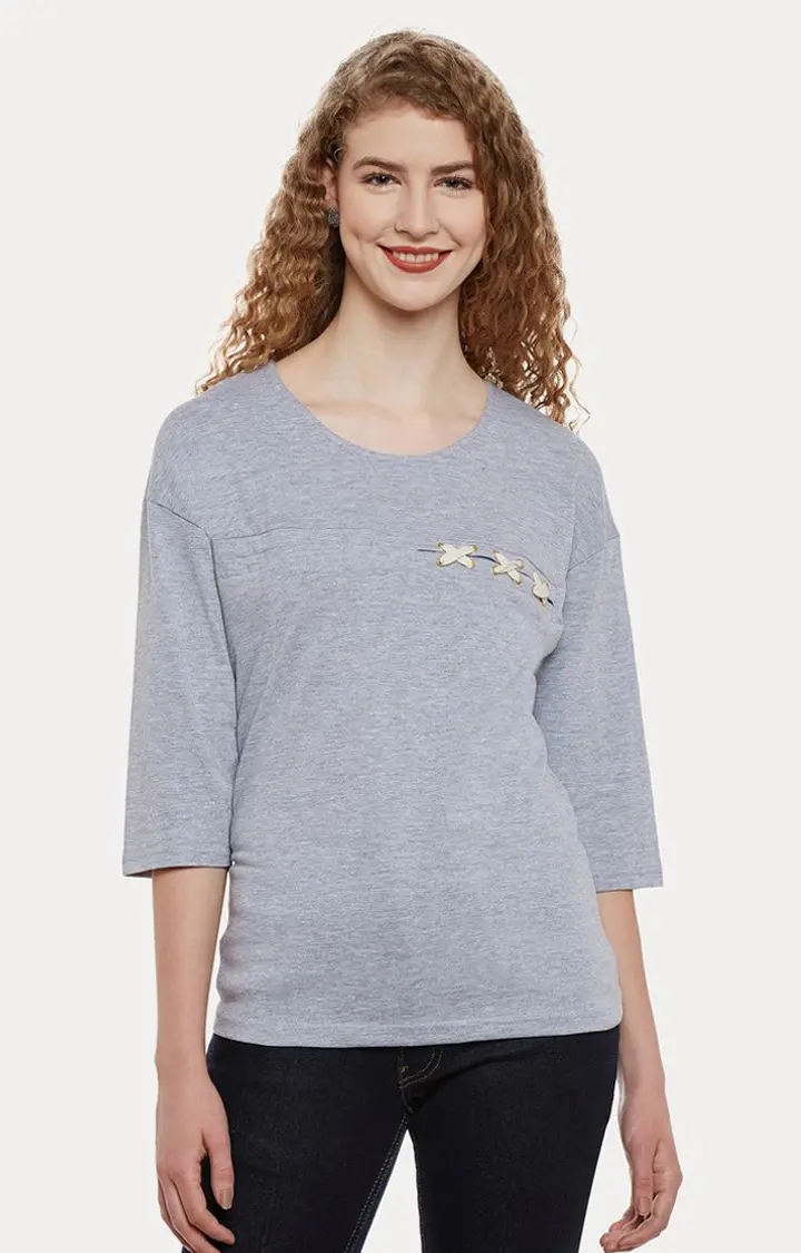 MISS CHASE | Women's Grey Melange Regular T-Shirts