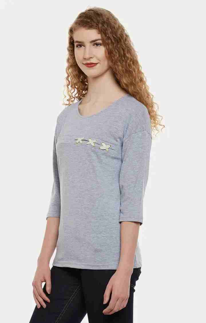 Women's Grey Cotton MelangeCasualwear Regular T-Shirts