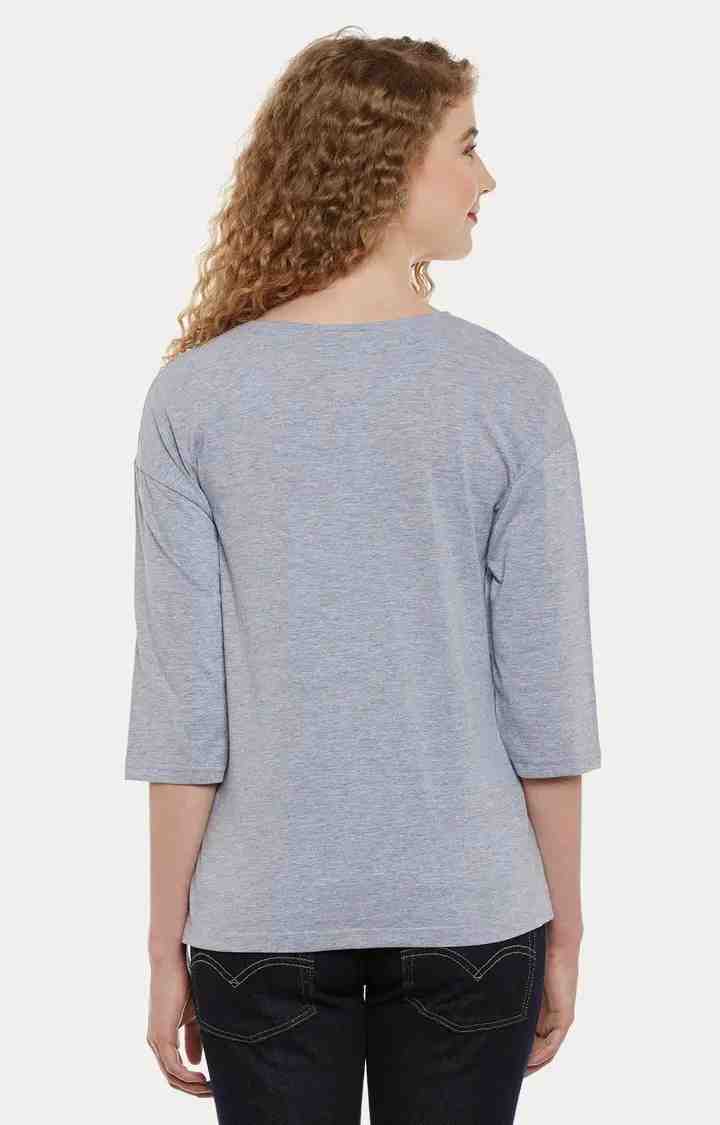 Women's Grey Cotton MelangeCasualwear Regular T-Shirts