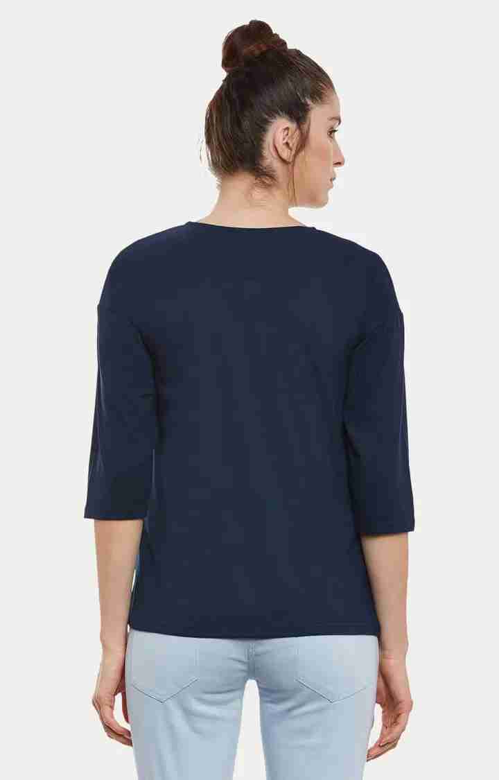 Women's Blue Cotton SolidCasualwear Tops