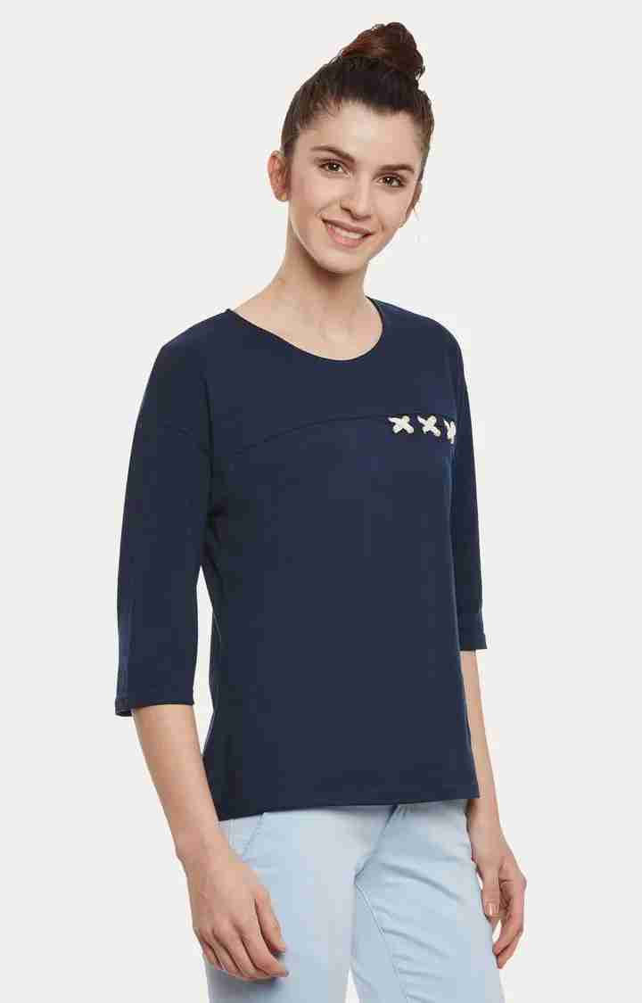 Women's Blue Cotton SolidCasualwear Tops