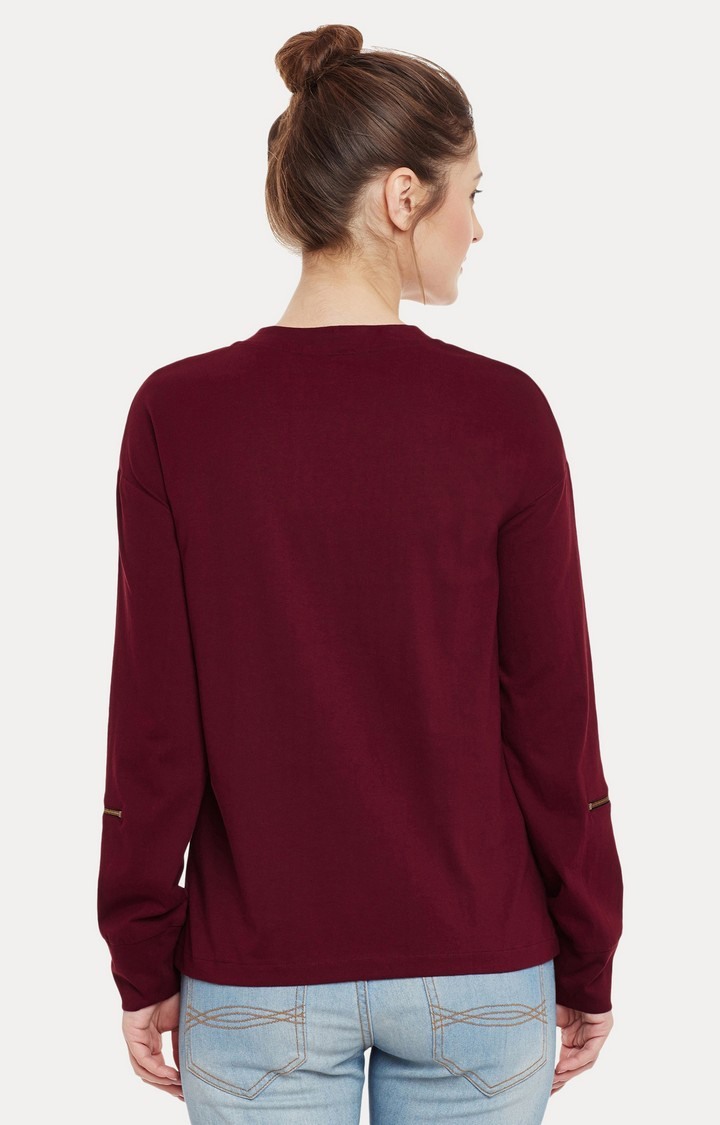 Women's Red Viscose SolidCasualwear Regular T-Shirts