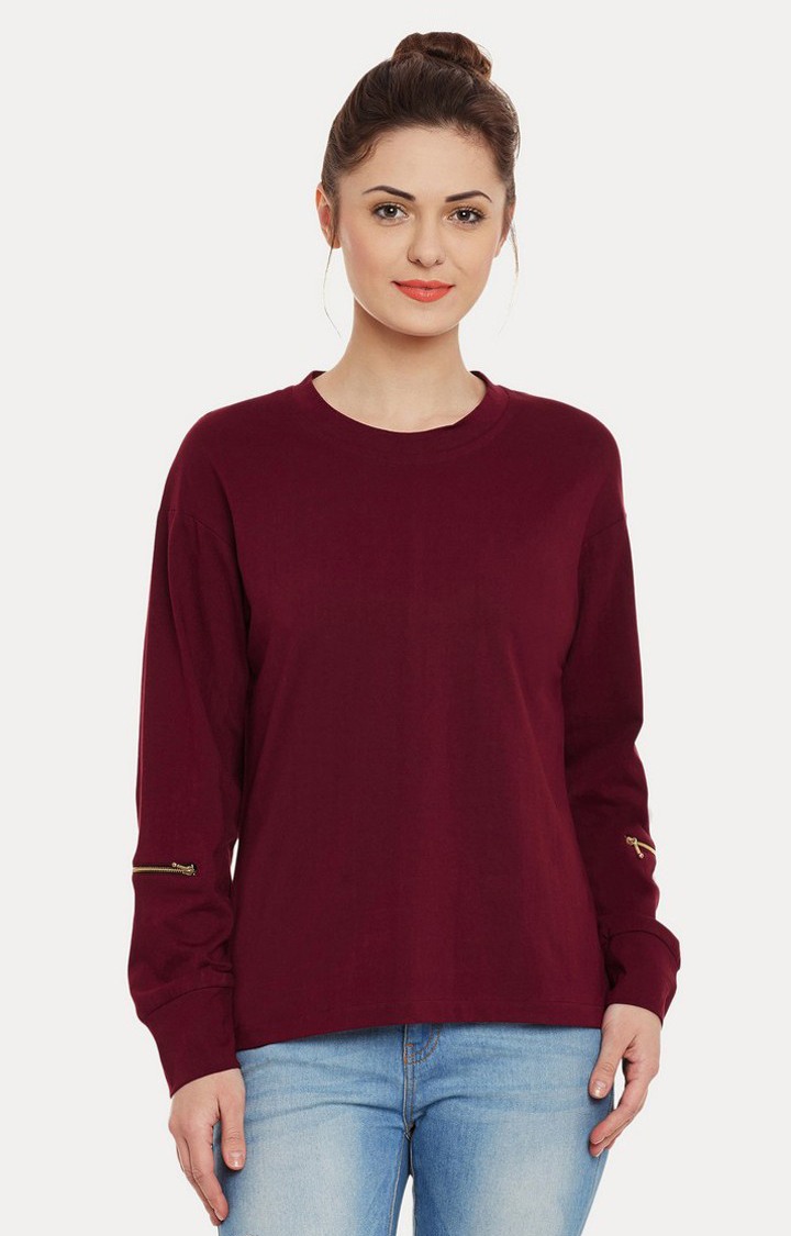 MISS CHASE | Women's Red Viscose SolidCasualwear Regular T-Shirts