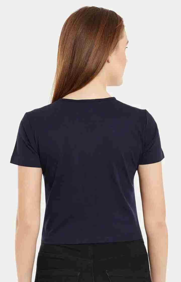 Women's Blue Cotton SolidCasualwear Crop T-Shirts