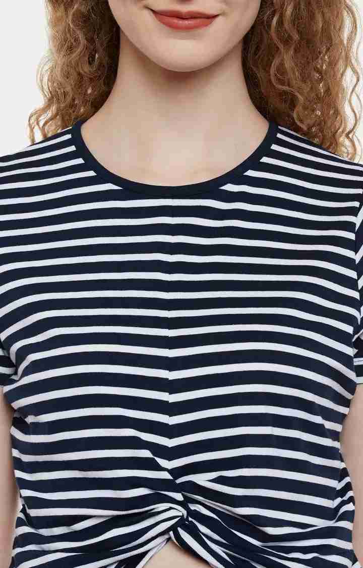 Women's Blue Cotton StripedCasualwear Crop T-Shirts