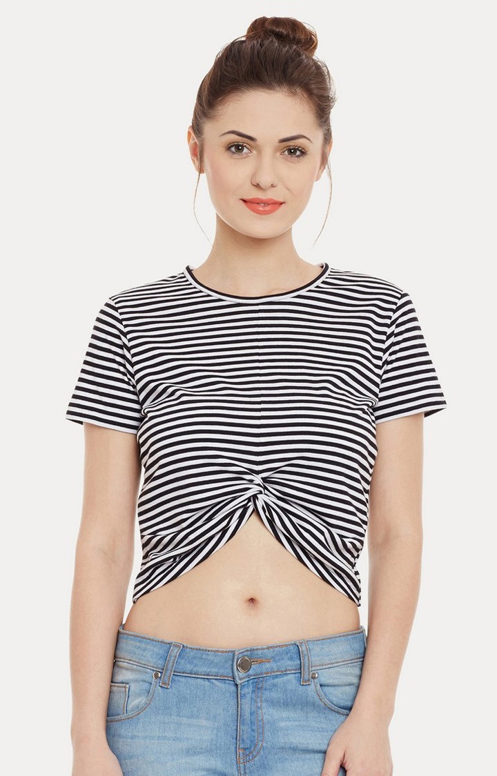 MISS CHASE | Women's Black Striped Crop T-Shirt